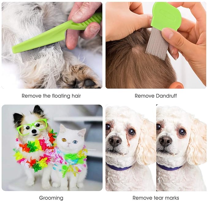 Cat &amp; Dog Grooming Set - Fine Tooth Comb For Grooming And Removing Dandruff Flakes Remove Float Hair Tear Marks (green)