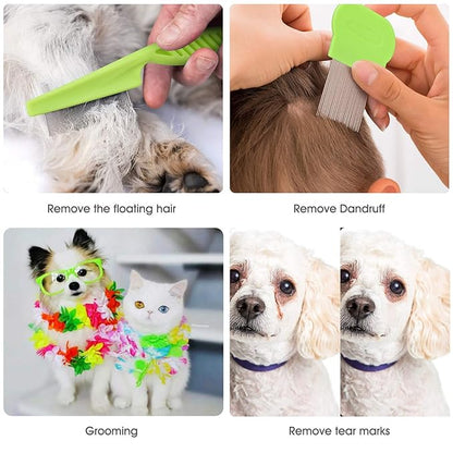 Cat &amp; Dog Grooming Set - Fine Tooth Comb For Grooming And Removing Dandruff Flakes Remove Float Hair Tear Marks (green)