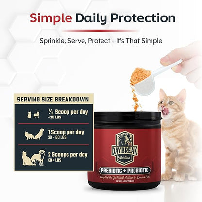 Probiotics for Cats &amp; Dogs - 6 Billion CFU Prebiotic &amp; Probiotic Powder - 8 Strains Pet Digestive Support - Gut Health Supplement with Flaxseed &amp; Pumpkin - 30 Day Supply with Scoop