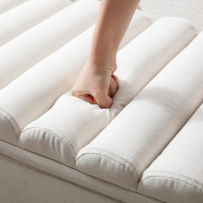 Kmax 45" Storage Bench Linen Entryway Bench Upholstered Ottoman Bench with Wavy Top &amp; Safty Hinge for Bedroom Living Room Hallway, Beige