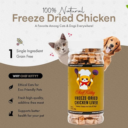 Freeze-Dried Chicken Liver Treats for Cats &amp; Dogs – 100% Human Grade, Single Ingredient, High-Protein, Healthy Snack – No Additives or Preservatives – 1.7oz - Inspected &amp; Tested in USA