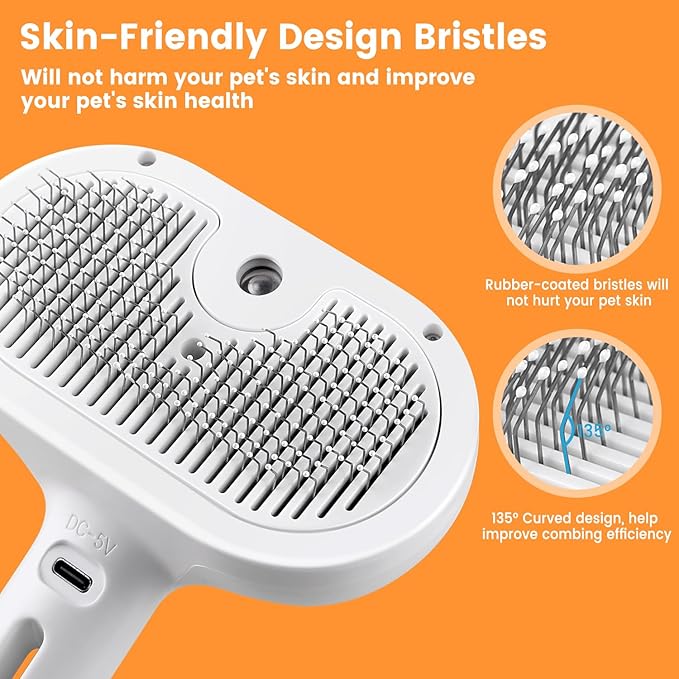 3 in 1 Cat Steam Brush, Pet Steam Brush for Cat Dog Long Short Haired, Pet Spray Hair Removal Comb for Small Animals Shedding &amp; Grooming, Water Mist Spray Brushes with Release Button(White)