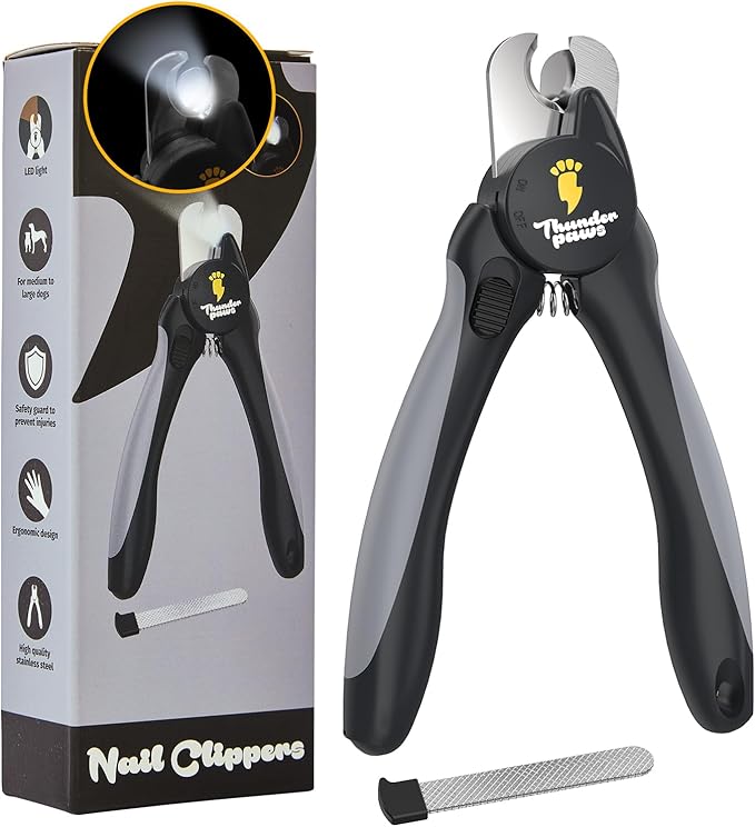LED Dog Nail Clippers with Light, Trimmers with Protective Guard, Quick Sensor, Safety Lock and Nail File - Suitable for Large and Small Dogs &amp; Cats (Grey, LED)