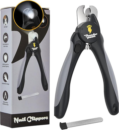 LED Dog Nail Clippers with Light, Trimmers with Protective Guard, Quick Sensor, Safety Lock and Nail File - Suitable for Large and Small Dogs &amp; Cats (Grey, LED)