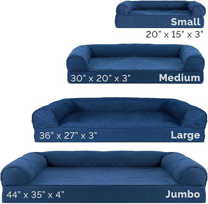 Furhaven Cooling Gel Dog Bed for Medium/Small Dogs w/ Removable Bolsters &amp; Washable Cover, For Dogs Up to 35 lbs - Quilted Sofa - Navy (Blue), Medium