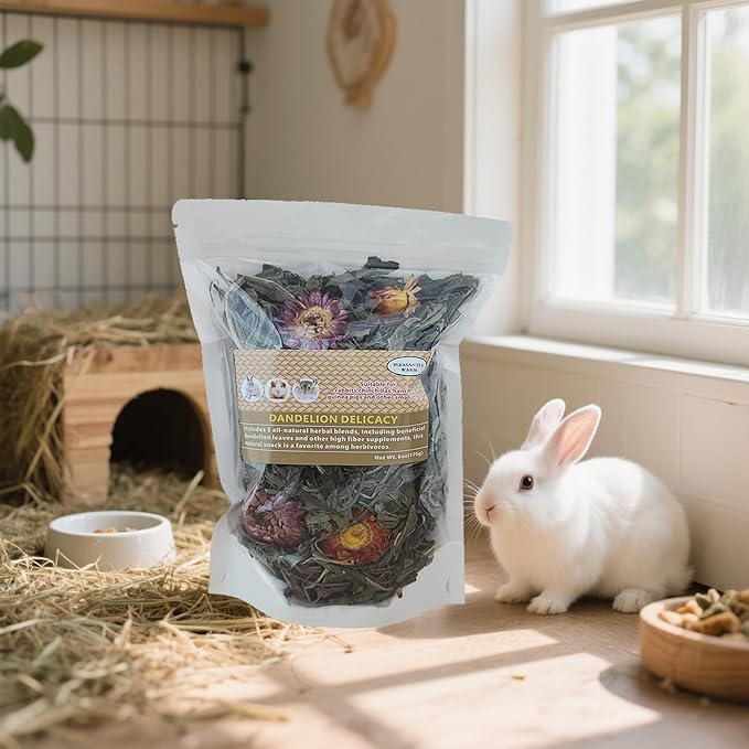 Dandelion Treat - High Fiber Food for Chinchillas, Guinea Pigs &amp; Squirrels - 5 Herbal Blends, 6oz - Rabbit, Hamster &amp; Small Pet Snack
