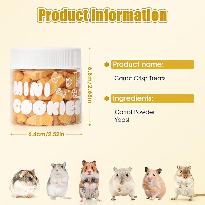 Abizoo Hamster &amp; Gerbil Treats, Crunchy Baked Hamster Snacks with Carrot and Yeast, Natural Training Reward Chew Treats for Small Animals, Supports Digestion and Dental Health