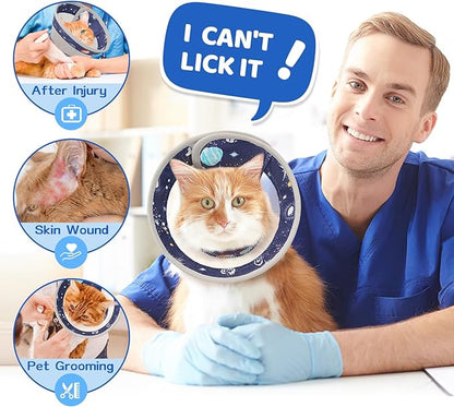 Breathable Air Mesh Cat Cone Collar Soft to Stop Licking, Adjustable, Foldable Lightweight Kitten Cones After Surgery Recovery for Cats &amp; Kittens (Star Blue,S)