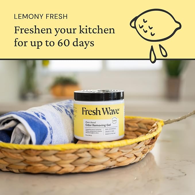 Fresh Wave Lemon Odor Removing Gel, 15 oz. | Odor Absorbers for Home | Safer Odor Relief | Natural Plant-Based Odor Eliminator | Every 15 oz. lasts 30-60 Days | For Cooking, Trash &amp; Pets