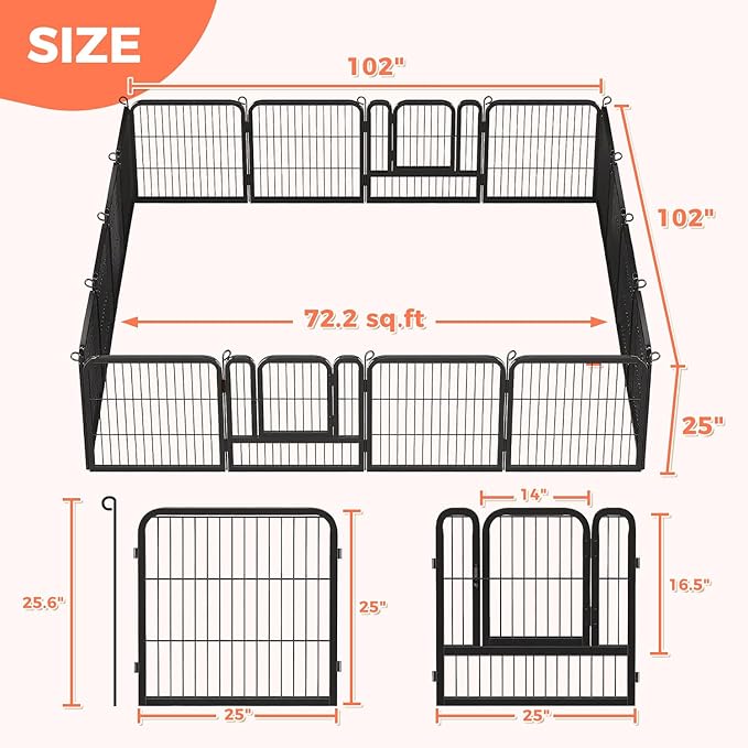 24 Inch Dog Playpen - 16 Panels Metal Pet Exercise Pen for Puppy, Indoor/Outdoor Dog Fence for Yard, Garden, Camping &amp; RV Travel
