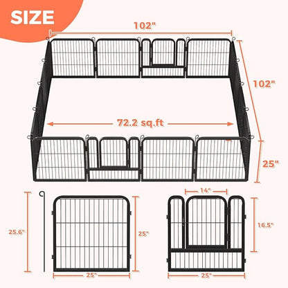 24 Inch Dog Playpen - 16 Panels Metal Pet Exercise Pen for Puppy, Indoor/Outdoor Dog Fence for Yard, Garden, Camping &amp; RV Travel