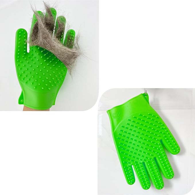 Pet Grooming Bath Gloves - Double-Sided Silicone Bathing &amp; Massaging Brush Mitts Gentle Deshedding Loose Hair Removal Tool for Long and Short Haired Dogs &amp; Cats - 2 Pack
