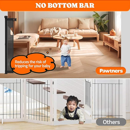 Extra Tall Retractable Baby Gates: 51" Tall Pet Gate, Extend up to 120" Wide, Mesh Baby Gate with Support Rods Jump-Proof Design for Cats &amp; Large Dogs High Dog Cat Door Indoor Outdoor, Black