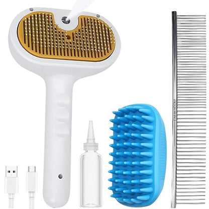 Self Cleaning Steam Brush for Cat Dog, 4 in 1 Pet Brushes for Shedding &amp; Grooming, Bath Massage &amp; Water/Mist Slicker Brush for Long Haired Cats &amp; Dogs- Pet Grooming Brushes with Spray for Cats