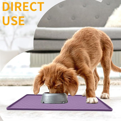 Ptlom Silicone Dog Food Mat Waterproof Pet Feeding Mat with High-Lips, Anti-Slip Dog Bowl Mat for Food &amp; Water, Non-Spill Puppy Feeding Tray for Small, Medium &amp; Large Dogs and Cats, Purple