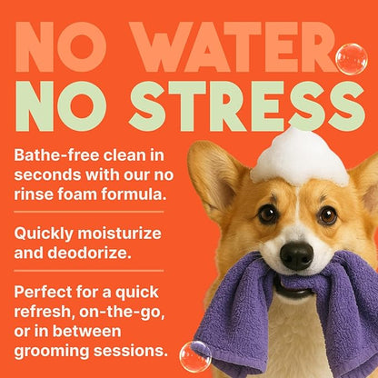 TropiClean No Rinse Waterless Dog Shampoo | Detangling &amp; Deodorizing Dry Shampoo for Smelly Pets | Moisturizes Dry Skin | USA Made | Papaya Scent | 7.4oz