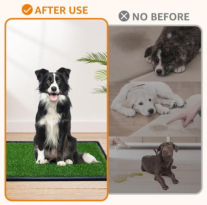 LOOBANI 41x26.8in Large Dog Grass Potty Tray - Dog Litter Box with 2-Pack Replacement Artificial Grass Puppy Training Pads - Potty Tray for Balcony Apartment Indoor Outdoor Use
