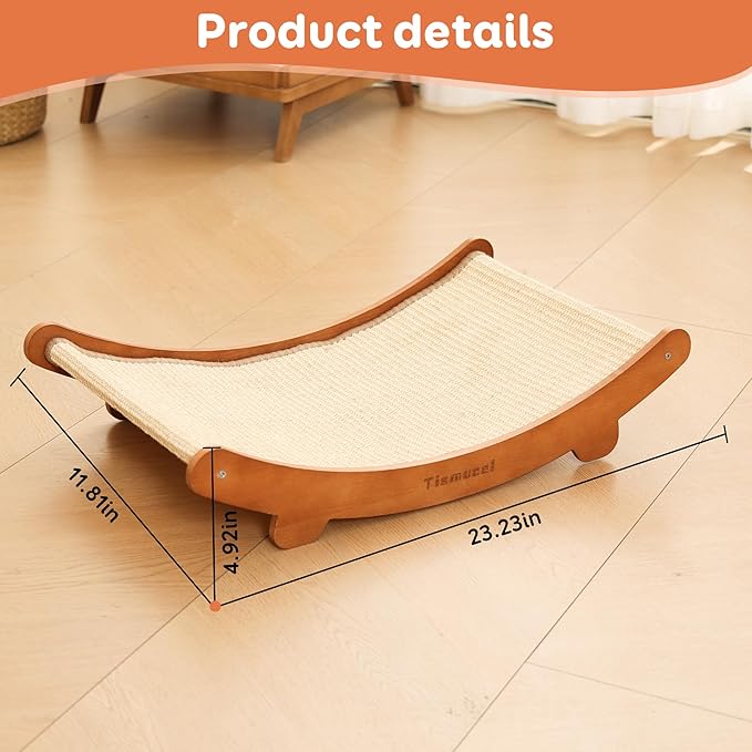 Sisal Cat Scratcher Bed, Beech Wood Cats Hammock,Cat Scratch Pad Indoor cat Toy,Durable Cat Scratching Post, Furniture Protector for Cats&