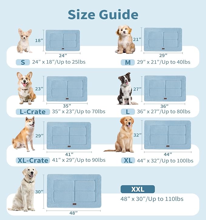 Made4Pets Dog Crate Pad Bed for Small Dogs, Washable &amp; Reversible, Anti-Slip Kennel Mat for Cozy Sleeping, Soft Fluffy Dog Bed for Indoor &amp; Outdoor Use, 24"x18", Blue