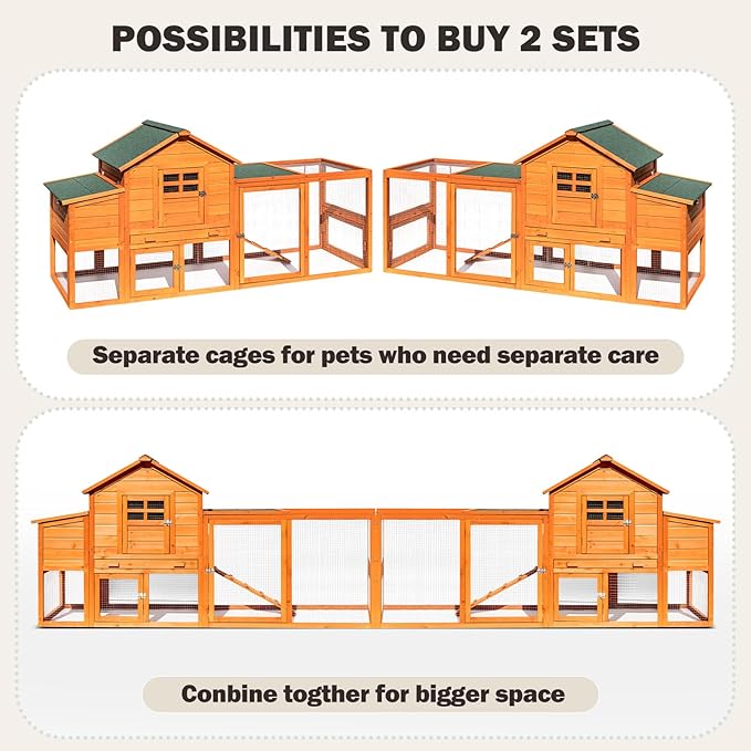 Chicken Coop for 4-6 Chickens Outdoor Wooden Hen House Poultry Pet Hutch for Backyard w/Run Cage &amp; Nesting Box