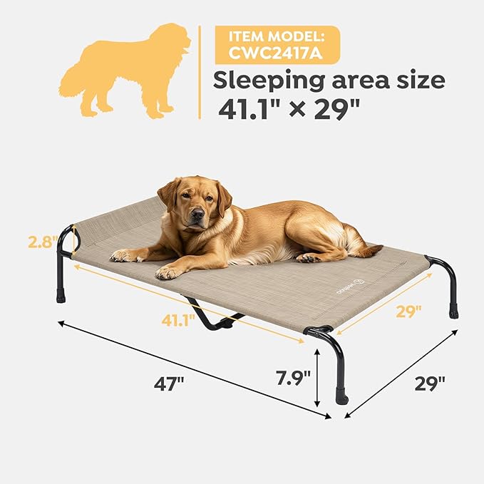 Veehoo Original Elevated Dog Bed - Outdoor Raised Dog Cot, One-Sided Raised Headboard Cooling Pet Bed, Non-Slip &amp; Breathable, XXL, CWC2417A
