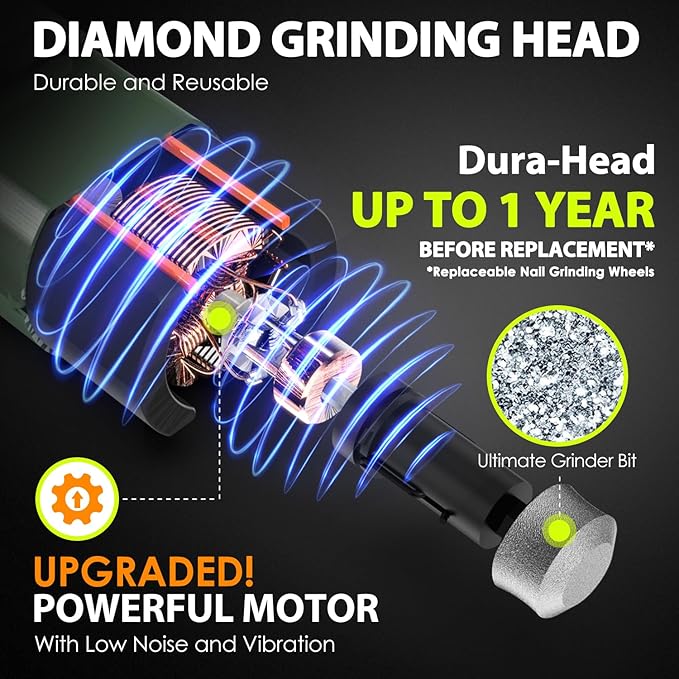 Dog Nail Grinder Upgraded - Professional 3-Speed Super Quiet and Low Vibration Electric Pet Nail Grinder with 4 LED Lights - Painless Paws Grooming &amp; Smoothing for Small to Large Dogs (Green)