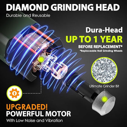 Dog Nail Grinder Upgraded - Professional 3-Speed Super Quiet and Low Vibration Electric Pet Nail Grinder with 4 LED Lights - Painless Paws Grooming &amp; Smoothing for Small to Large Dogs (Green)