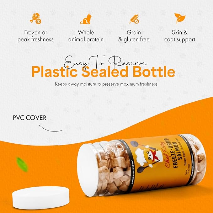 Freeze-Dried Salmon Treats for Cats &amp; Dogs – 100% Wild Caught, Single Ingredient, High-Protein, Healthy Snack – No Additives or Preservatives – 1.4oz - Inspected &amp; Tested in USA