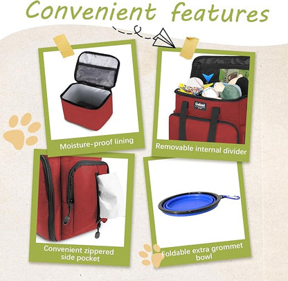 Dog Travel Bag Airline Approved–Pet Travel Tote with Collapsible Bowls,Food Containers &amp; Feeding Mat–Multi-Pocket Organizer for Dogs &amp; Cats, Durable &amp; Water-Resistant for Hiking,Trips,Outdoors