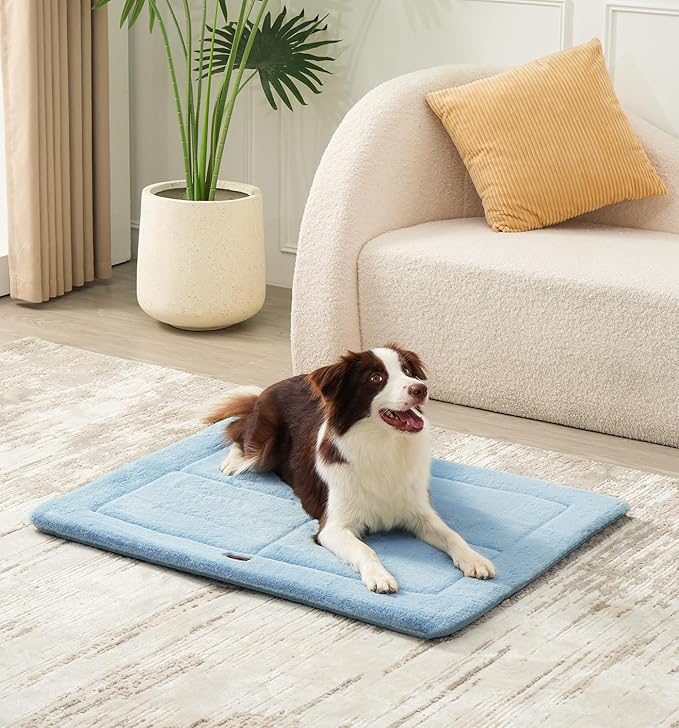 Made4Pets Dog Crate Pad Bed for Extra Large Dogs, Washable &amp; Reversible, Anti-Slip Kennel Mat for Cozy Sleeping, Soft Fluffy Dog Bed for Indoor &amp; Outdoor Use, 48"x30", Blue