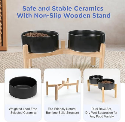 SPUNKYJUNKY Elevated Dog Bowls Ceramic, 7.3&