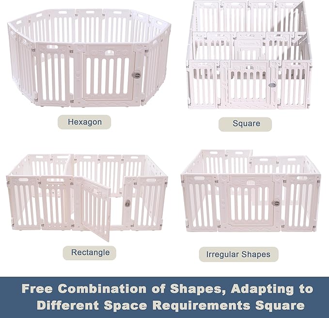 2 Room Dog Playpen with Door,DIY Shape Combination Puppy Pen,16-Panel+2 Link Piece+Large Door+Small Door,25.5" H Dog Fence,Non-Slip&amp;Secure Pet Gate,Easy to Assemble (Two Rooms)