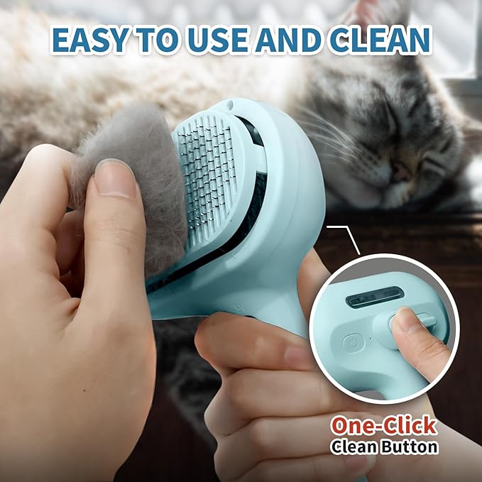 Spray Cat Brush for Shedding, Static &amp; Tangled Hair - Self Cleaning, Long &amp; Short Hair Pets Grooming Brush (Blue)