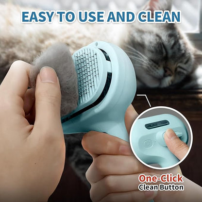Spray Cat Brush for Shedding, Static &amp; Tangled Hair - Self Cleaning, Long &amp; Short Hair Pets Grooming Brush (Blue)