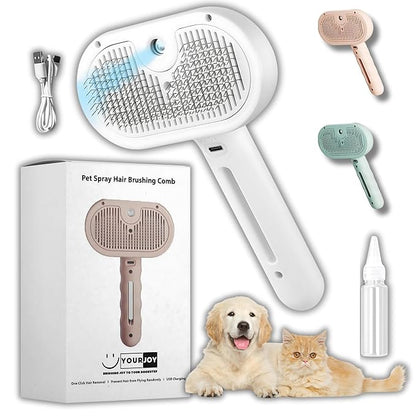 4 in 1 Cat Steam Brush: steam brush for cats, Grooming, Shedding, Mist Spray, Hair Removal Comb &amp; Massager, USB Rechargeable Self Cleaning cat steam brushes for indoor cats - White