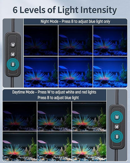 Pawfly 14W Aquarium LED Light for 18 to 24 Inch Fish Tanks Extendable Fish Tank Light with Full Spectrum Brilliant White Blue Red Lights with Daytime &amp; Night Modes and Adjustable Brightness