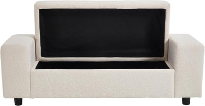 Beige Storage Bench for Entryway, 55" Bedroom Ottoman with Storage Large Linen Fabric Upholstered End of Bench with Lip for Living Room/Bedroom/Lounge/Shop, Beige