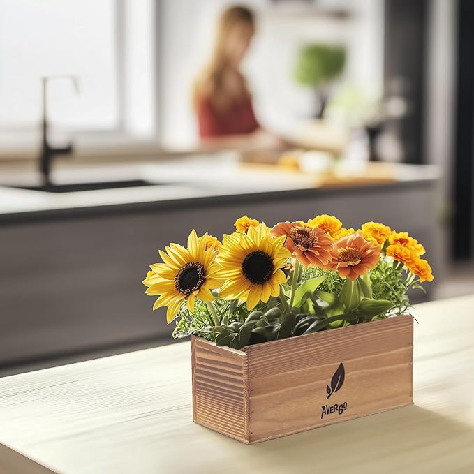 Sunflower, Marigold &amp; Zinnia Flower Seeds Growing Kit – Complete Indoor &amp; Outdoor Kit with Seeds for Planting, Planters, Soil, Tools, Instructions – Ideal for Gift Giving