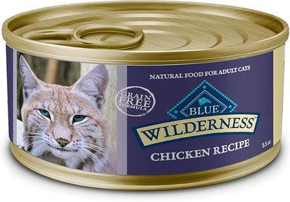 Blue Buffalo Wilderness Natural Wet Cat Food Paté, High-Protein &amp; Grain-Free Recipe, Chicken, 5.5-oz. Cans (24 Count)