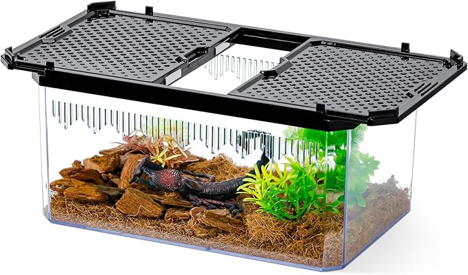 High-Transparency Reptile &amp; Insect Enclosure Terrarium with Magnetic Door, Excellent Ventilation, Easy Cleaning, and Strong, Long-Lasting Build for Gecko, Tarantula, Hermit Crab (9.3x6.2x4.6 Inch)