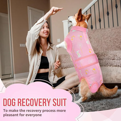 Lukovee Recovery Suit for Dogs, Zipper On Recovery Suit for Female Male Dog, Onesie Abdominal Wounds Cone E-Collar Alternative Prevent Licking Spay Recovery Suit (Medium, A-Pink)