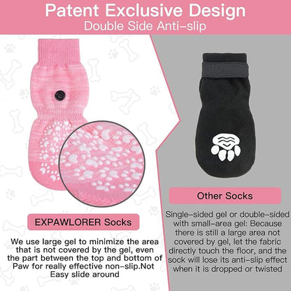 EXPAWLORER Anti Slip Dog Socks to Prevent Licking Paws, Dog Shoes for Hot Pavement, Dog Booties for Small Medium Large Senior Dogs, Traction Control Dog Boots &amp; Paw Protectors for Hardwood Floors