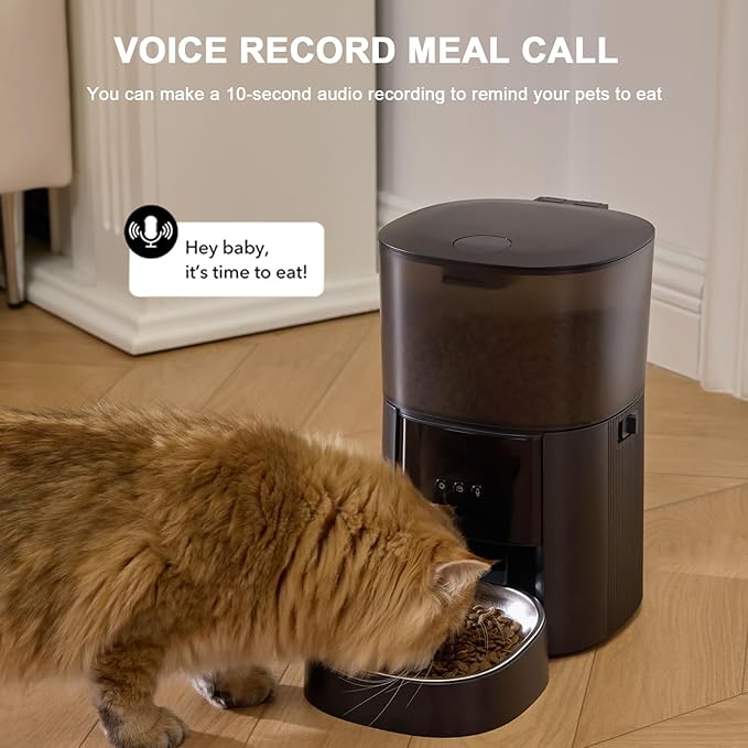 Automatic Cat Feeder WiFi with App Control, Voice Recorder, 4L Dry Pet Food Dispenser for Cats &amp; Dogs with Freshness Preservation, Custom Feeding Times &amp; Portions, Dual Power