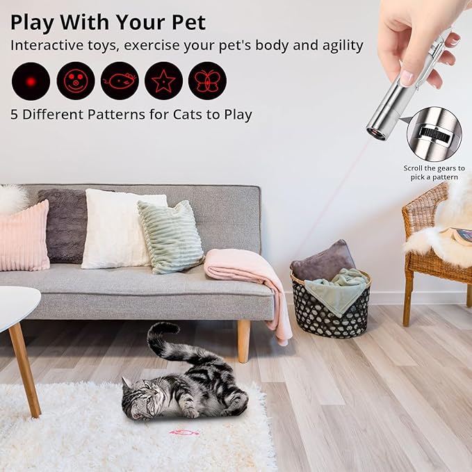 Cat Toy Pointer for Indoor Cats, USB Rechargeable Kitten Toys with 7 Adjustable Patterns, Interactive Chase Toys for Indoor Cats &amp; Dogs, Training &amp; Exercise Fun