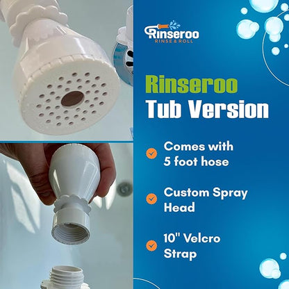 Rinseroo: Slip-On Tub Hose – As Seen on Shark Tank – 5ft Flex Bathtub Faucet Sprayer – Easy Rinse for Pets, Hair &amp; Cleaning – No Installation Needed – Fits Faucets Up to 3” Wide – Mess-Free &amp; Portable
