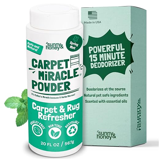 Sunny &amp; Honey Carpet Deodorizer Powder - 20 Oz, Spring Mint - Odor Eliminator &amp; Rug Freshener Powder for Pets &amp; Kids