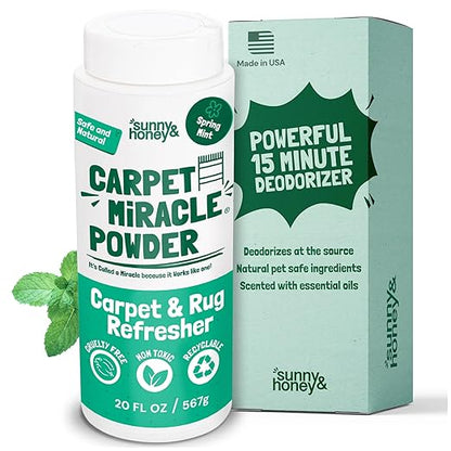 Sunny &amp; Honey Carpet Deodorizer Powder - 20 Oz, Spring Mint - Odor Eliminator &amp; Rug Freshener Powder for Pets &amp; Kids