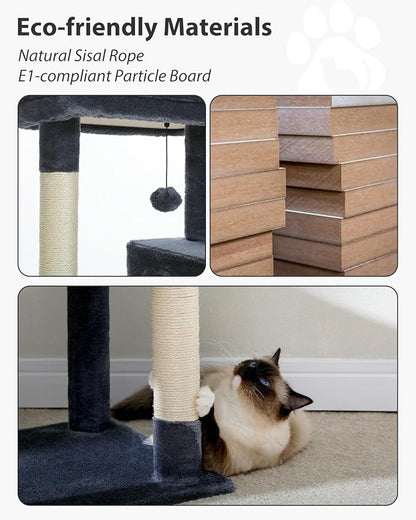 Cat Tree for Large Cats with Metal Plush Big Hammock, 56.3" Cat Tower for Indoor Cats with 2 Door Condo House, 6-Tier Cat Shelves with Scratching Posts and Large Top Perch, Dark Gray