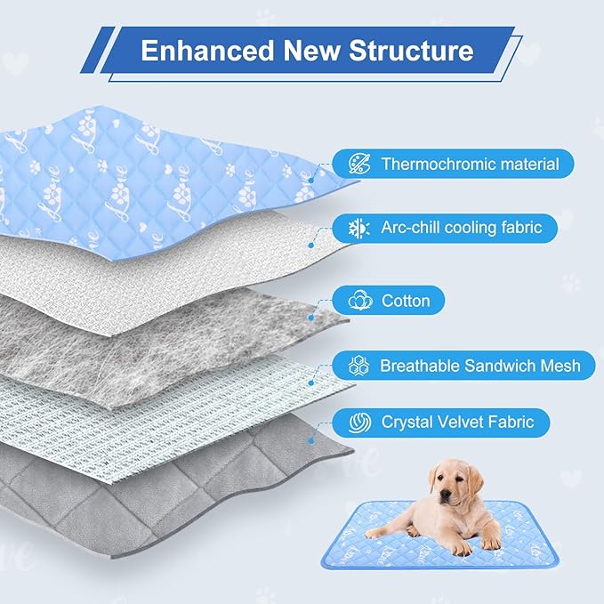 MH MYLUNE HOME Dog Cooling Mat 48x28 Inch - Double-Sided Cooling &amp; Warm, Arc-Chill Cool Fiber, Endothermic Color Changing Pet Pad for Large Dogs, Foldable &amp; Washable Summer Blanket