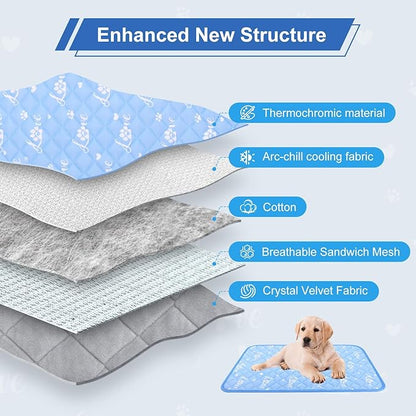MH MYLUNE HOME Dog Cooling Mat 36x23 Inch - Arc-Chill Cool Fiber, Endothermic Color Changing Pet Pad for Dogs &amp; Cats, Double-Sided Cooling &amp; Warm, Foldable &amp; Washable Summer Blanket